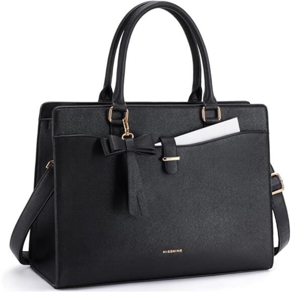 Laptop Tote Bag for Women 15.6 Inch, Black2 - Picture 1 of 7
